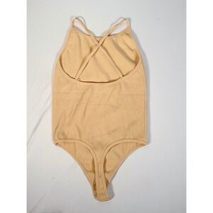 Mono B Ribbed Tank Bodysuit Women Peach Spaghetti Strap Crisscross Back